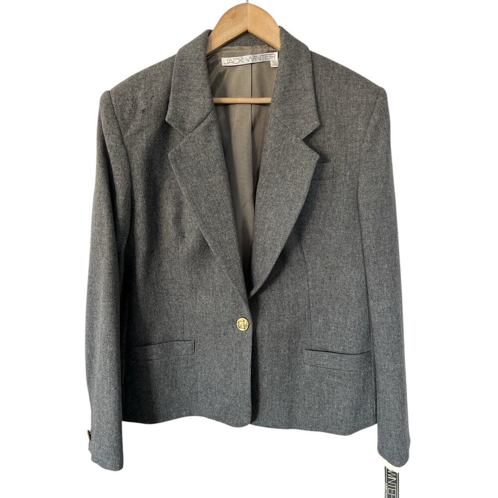 Vintage Dead Stick Jack Winter Grey Wool Classic One Button Blazer Size 18
